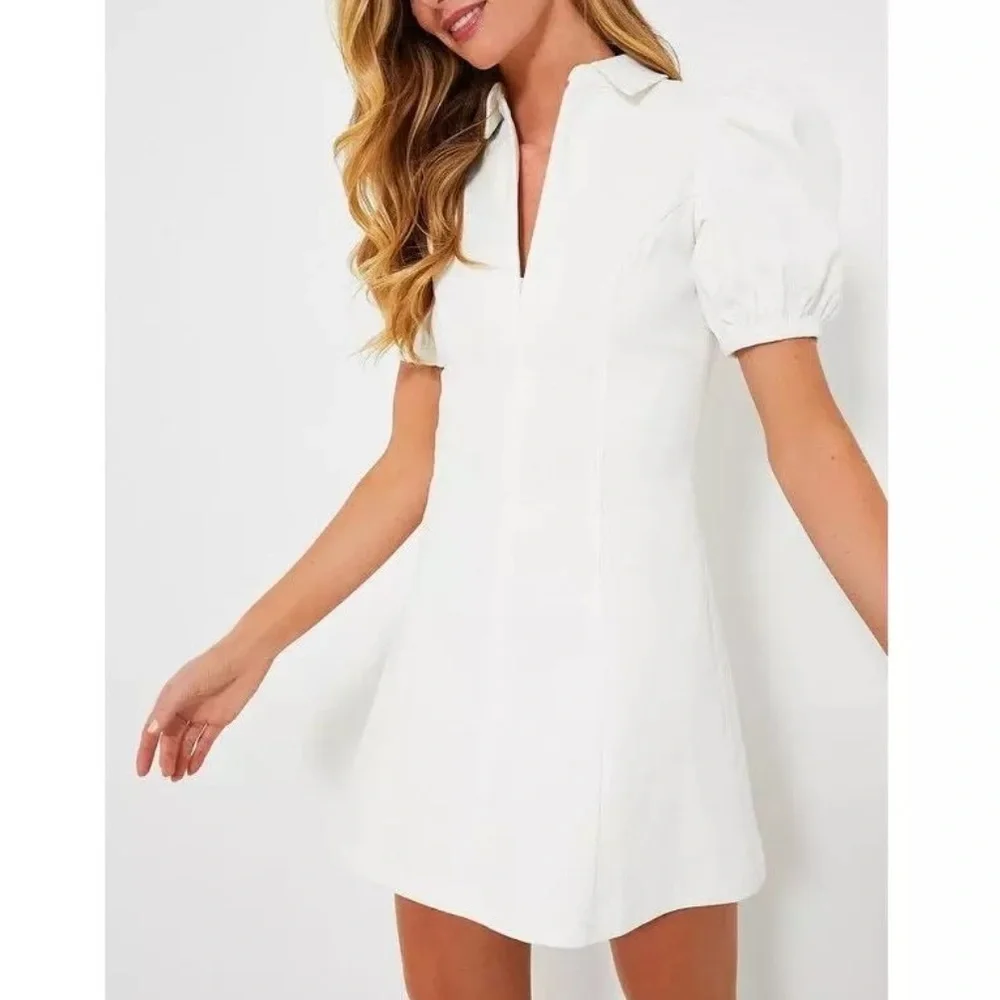 TUCKERNUCK Hyacinth House White Front Zip Denim Mini Dress - Picture 2 of 12